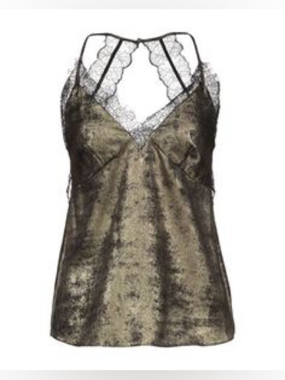 Pinko Bartolo Lace Crepe Lingerie Top NWT Black Gold Size US 10 / IT 46 Halter